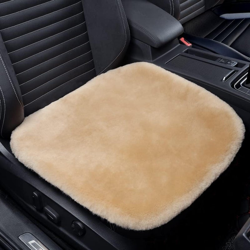 IRIWOOL Genuine Sheepskin Auto Seat Pad, Australian Soft Wool Seat Cover Breathable and Sweat-Wicking Comfort Warm Universal Fit,19.2 inch x19.2 inch (Front seat Cushion 1pc, Khaki) - Image 1